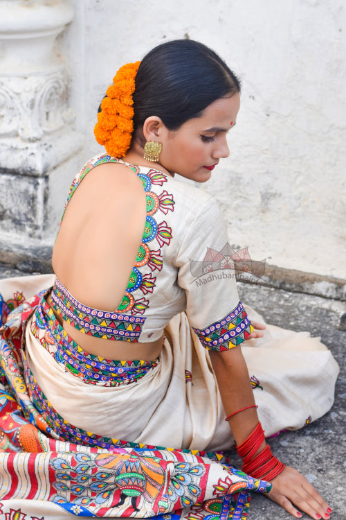 'KATYAYANI' Handpainted Madhubani Tussar Silk Blouse
