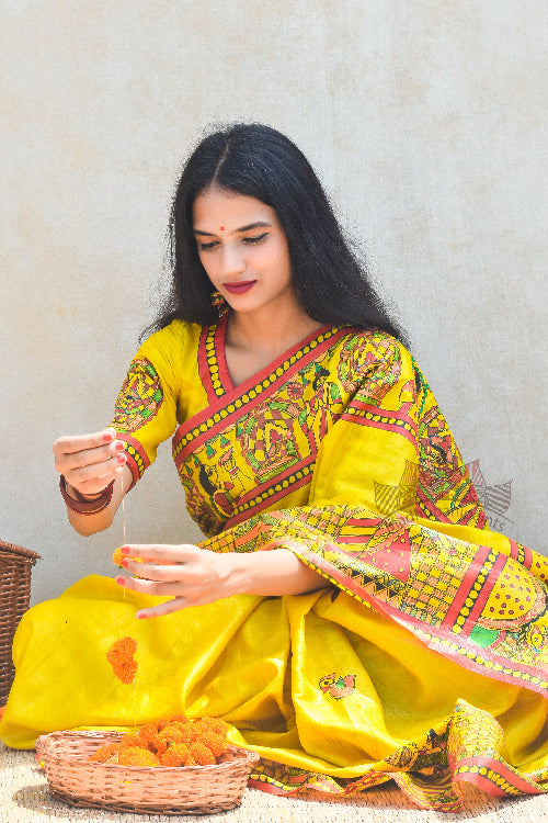 'DIVYANI' Handpainted Madhubani  Tussar Silk Blouse
