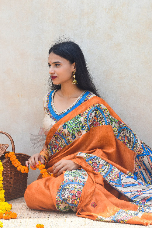'BHAVYA DURGA' Handpainted Madhubani Tussar Silk Blouse