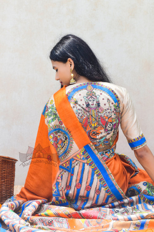 'BHAVYA DURGA' Handpainted Madhubani Tussar Silk Blouse