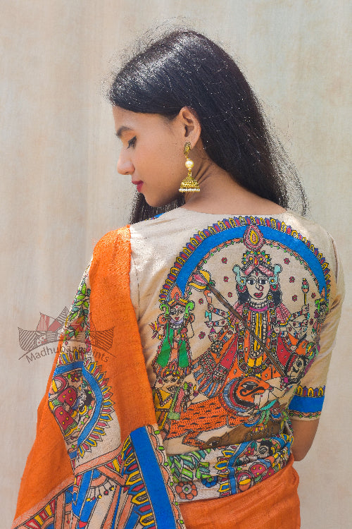 'BHAVYA DURGA' Handpainted Madhubani Tussar Silk Blouse
