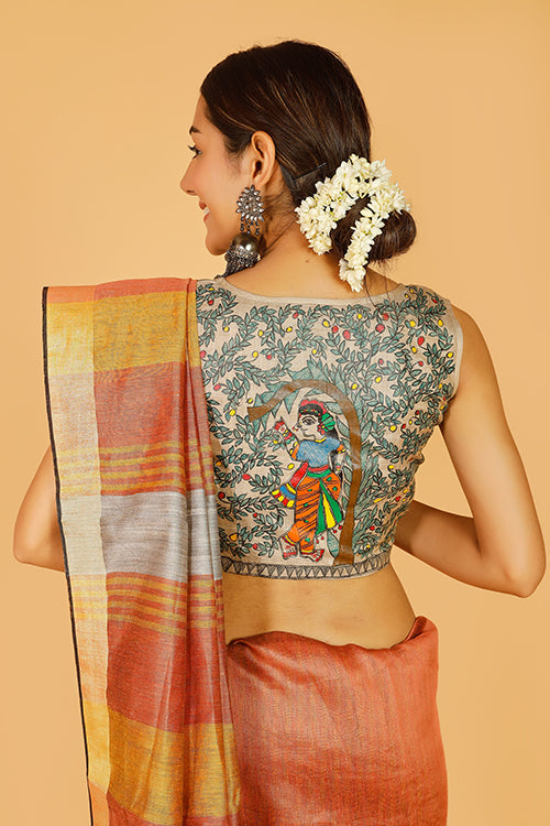'Sita's Mithila Baag' Handpainted Madhubani Tussar Silk Blouse