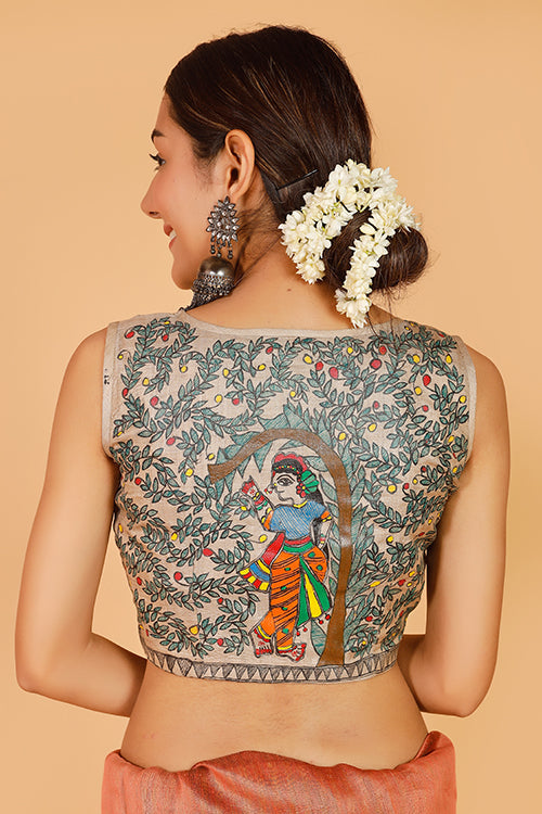 'Sita's Mithila Baag' Handpainted Madhubani Tussar Silk Blouse