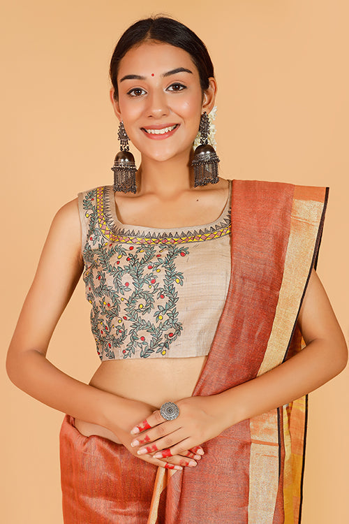 'Sita's Mithila Baag' Handpainted Madhubani Tussar Silk Blouse