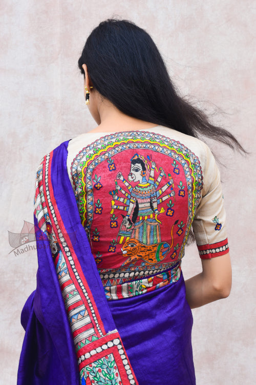 'DEVI' Handpainted Madhubani Tussar Silk Saree Blouse Set