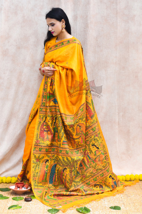 'VIVAH' Handpainted Madhubani Tussar Silk Saree Blouse