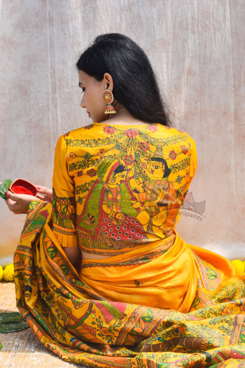 'VIVAH' Handpainted Madhubani Tussar Silk Saree Blouse