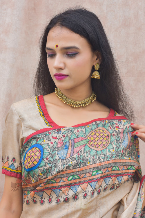 'RAMAYANA' Handpainted Madhubani Tussar Silk Blouse
