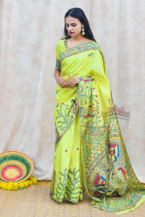 'MITHILA GUDIYA' Handpainted Madhubani Tussar Silk Saree