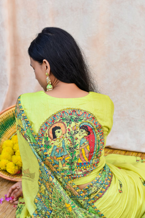 'MITHILA GUDIYA' Handpainted Madhubani Tussar Silk Blouse