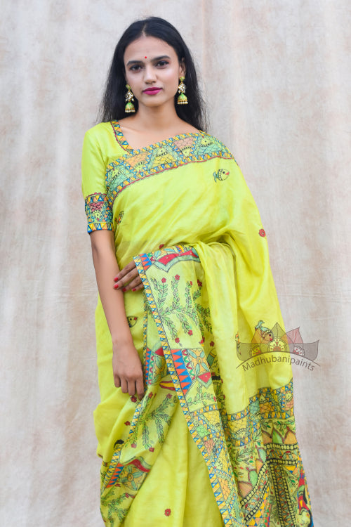 'MITHILA GUDIYA' Handpainted Madhubani Tussar Silk Blouse