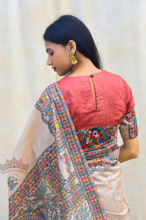 'MITHILA LEELA' Handpainted Madhubani Tussar Silk Blouse