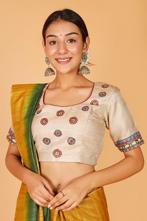'Divine Radha Krishna' Tussar Silk Blouse