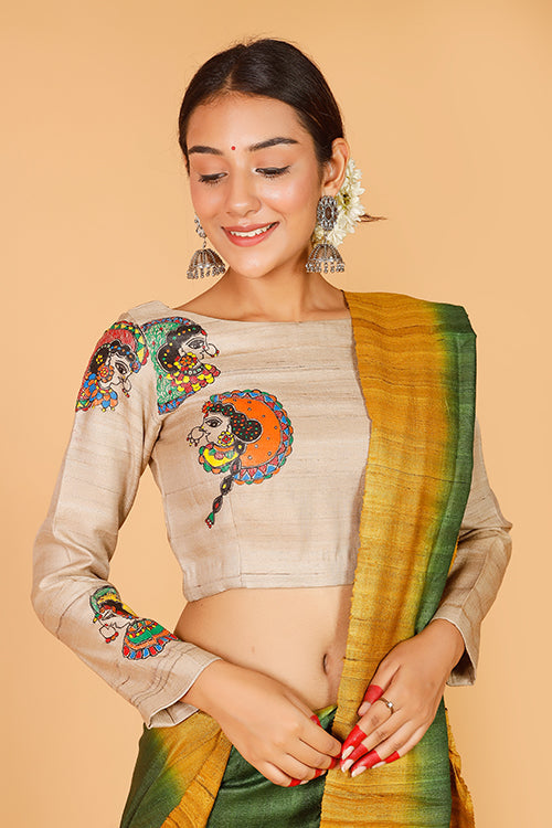 'Gopiyaan' Handpainted Madhubani Tussar Silk Blouse