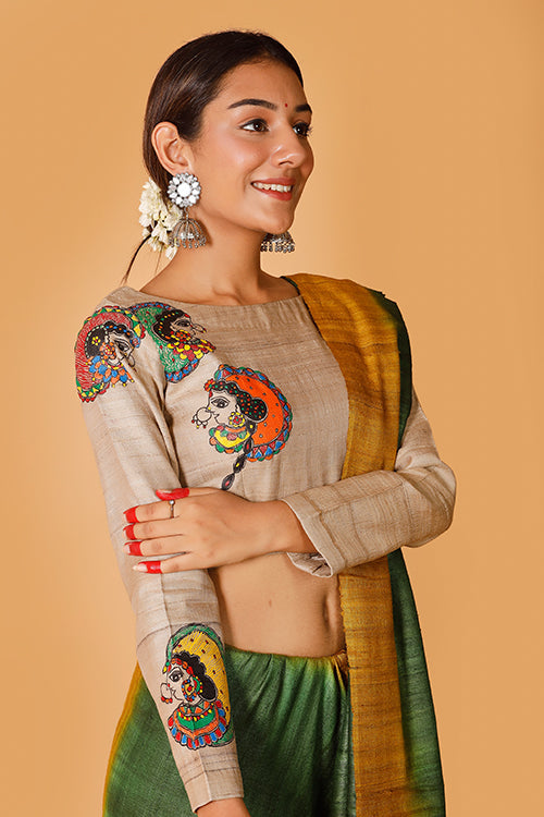 'Gopiyaan' Handpainted Madhubani Tussar Silk Blouse