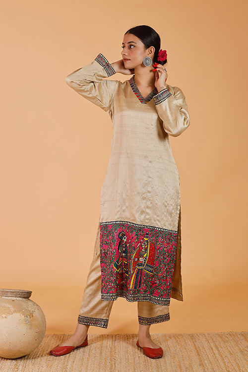 'Radha-Krishna' Handpainted Madhubani Kurta