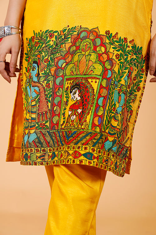 'Dolikahaar' Handpainted Madhubani Dola Silk Kurta