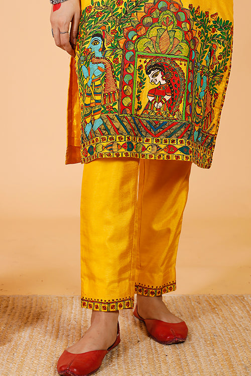 'Dolikahaar' Handpainted Madhubani  Dola Silk Pant