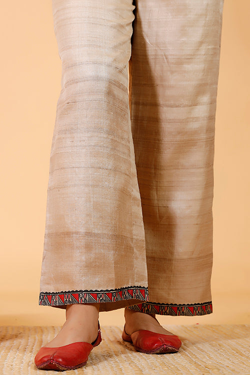 'Surmai & The Lotus' Handpainted Madhubani Tussar Silk Pant