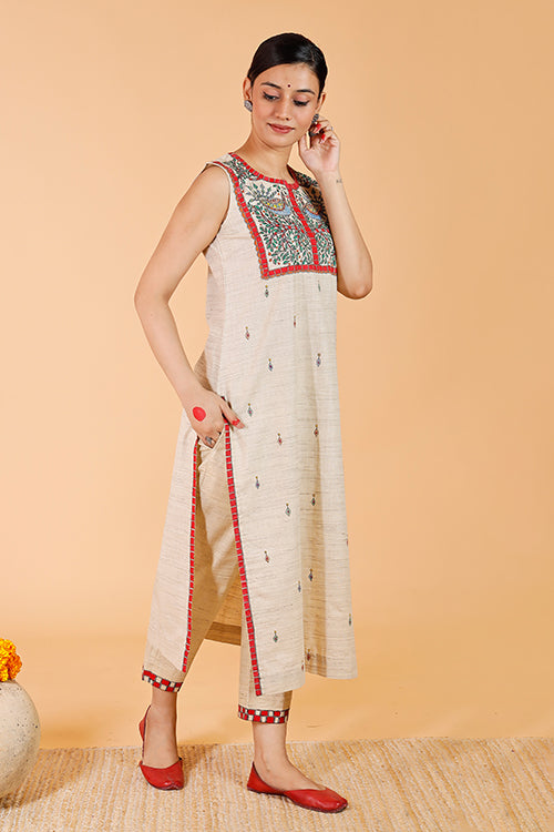 'Mithila Mayur' Handpainted Madhubani Cotton Kurta