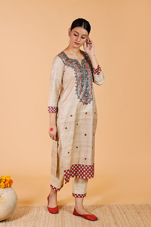 Handpainted Madhubani 'Bagmati' Tussar Silk Pant