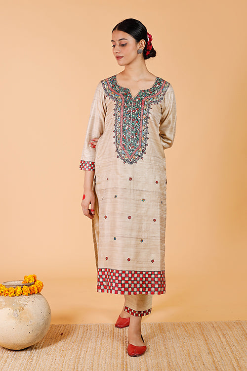 Handpainted Madhubani 'Bagmati' Tussar SIlk Kurta