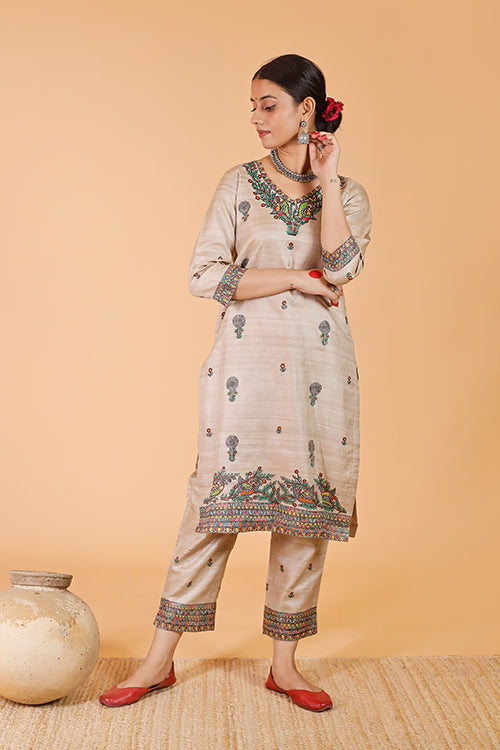 'Maithili' Handpainted Madhubani Tussar SIlk Kurta