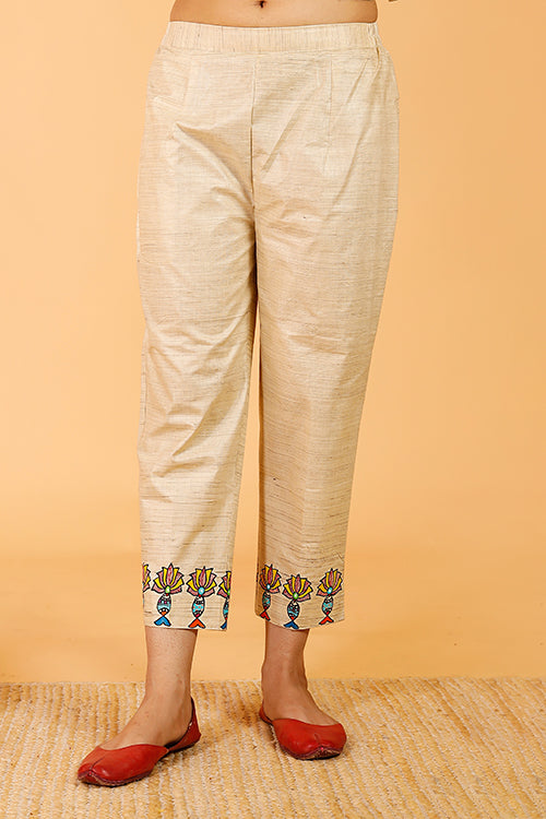 'Surmai Kamal' Handpainted Madhubani Cotton Pant