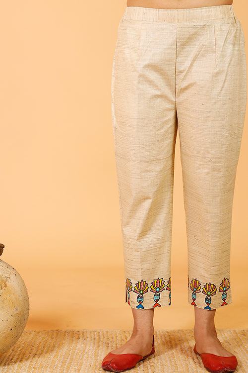 'Surmai Kamal' Handpainted Madhubani Cotton Pant