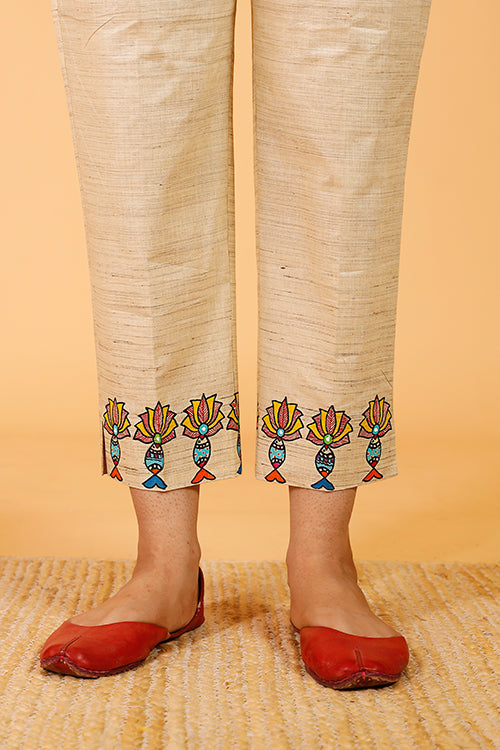 Surmai Kamal' Handpainted Madhubani Cotton Pant