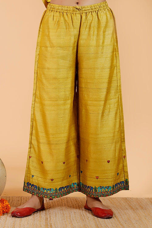 'Gajanand Mayur' Handpainted Madhubani Tussar Silk Pant