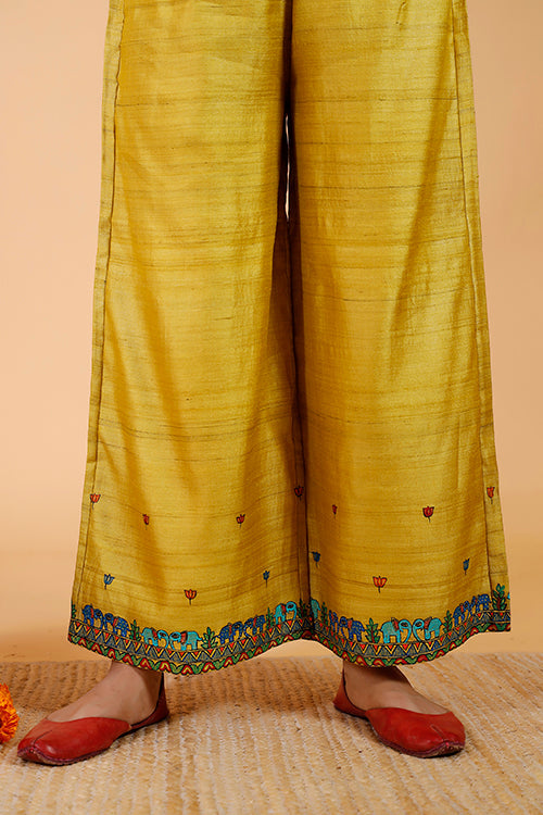 'Gajanand Mayur' Handpainted Madhubani Tussar Silk Pant