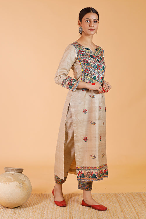 'Anuragini' Handpainted Madhubani Tussar SIlk Kurta