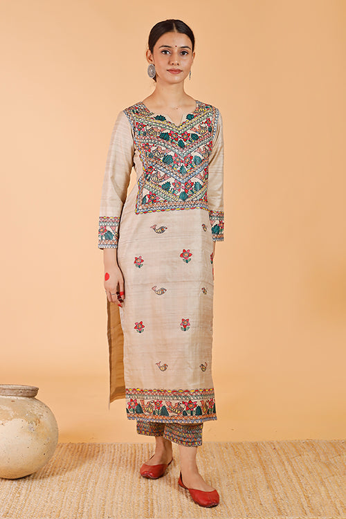 'Anuragini' Handpainted Madhubani Tussar SIlk Kurta