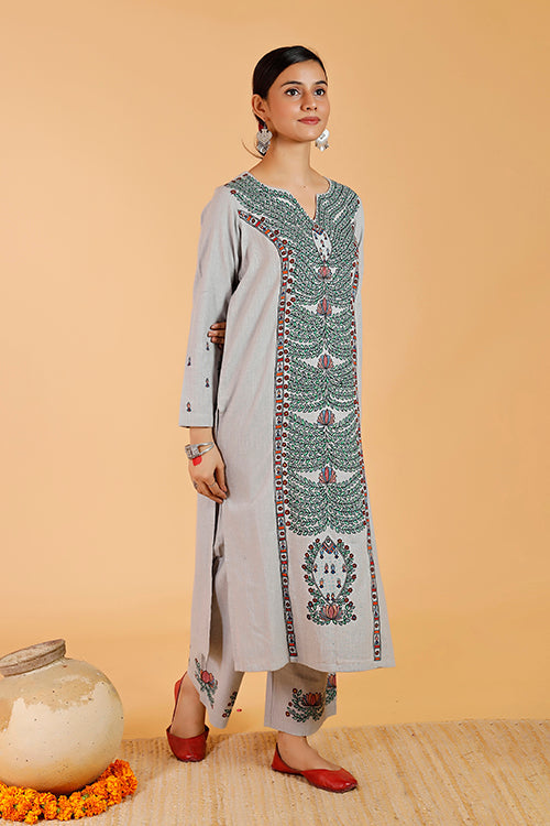 'Manmohana Surmai Leela' Handpainted Madhubani Cotton Kurta