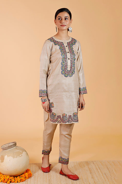 'Kamal Nain' Handpainted Madhubani Tussar Silk Kurta