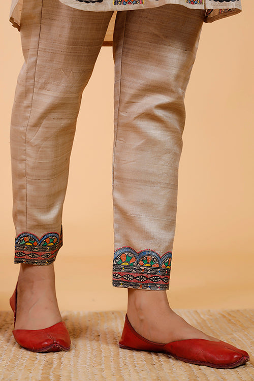 'Kamal Nain' Handpainted Madhubani Tussar Silk Pant