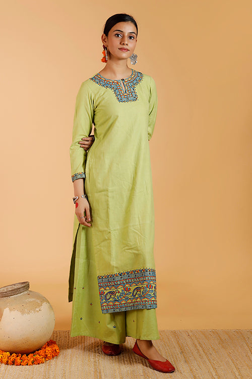'Mayur Kamal' Handpainted Madhubani Cotton Palazzo