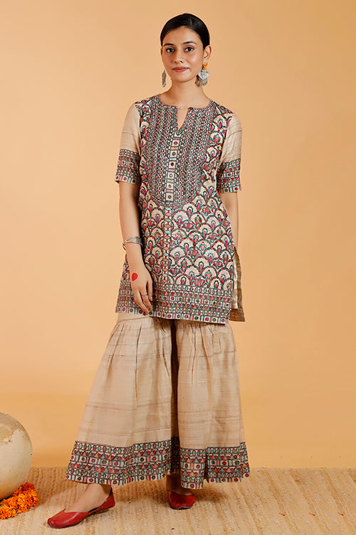 'Prakriti' Handpainted Madhubani Tussar Silk Sharara
