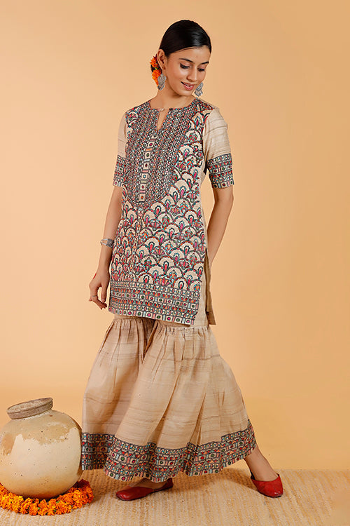 'Prakriti' Handpainted Madhubani Tussar Silk Kurta