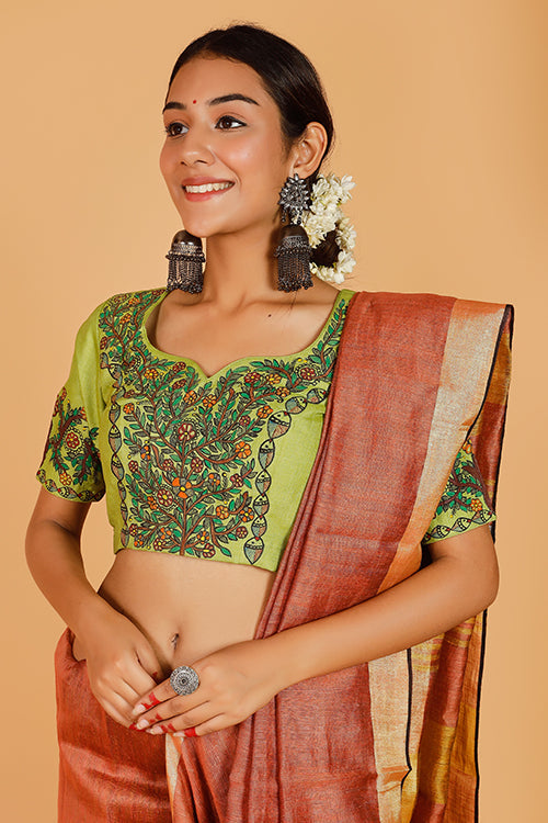 'Doli Bidai' Handpainted Madhubani Tussar Silk Blouse