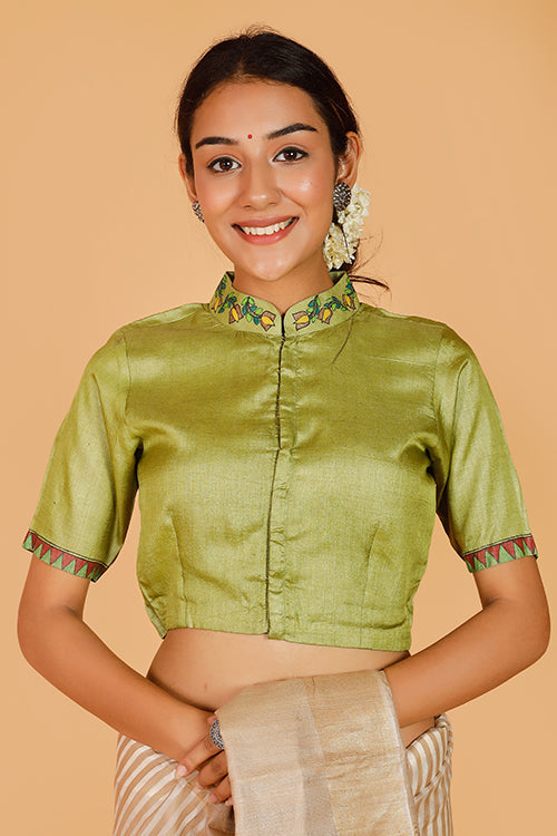 'Mithila Mayuri' Handpainted Madhubani Tussar Silk Blouse