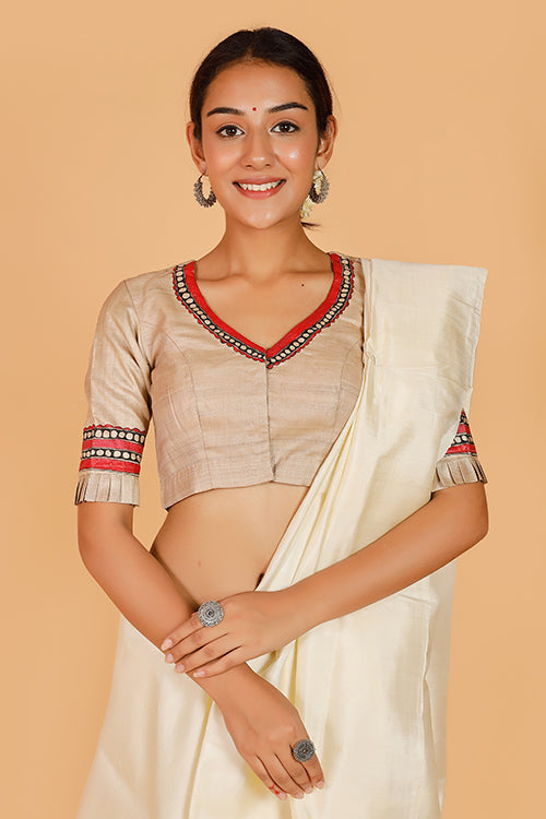 'Nandgopal Radha' Handpainted Madhubani Tussar Silk Blouse