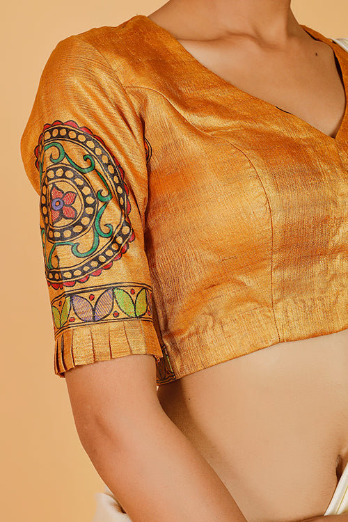 'Radha Raman' Handpainted Madhubani Tussar Silk Blouse