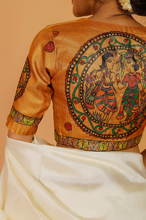 'Radha Raman' Handpainted Madhubani Tussar Silk Blouse