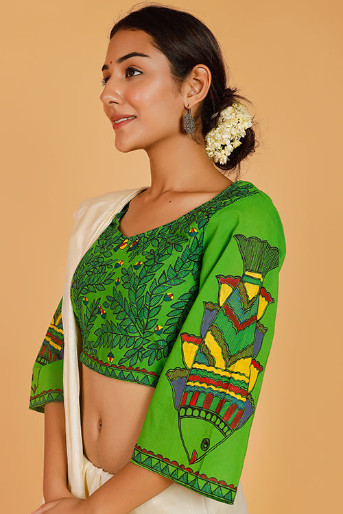 'Morni' Handpainted Madhubani Handloom Cotton Blouse