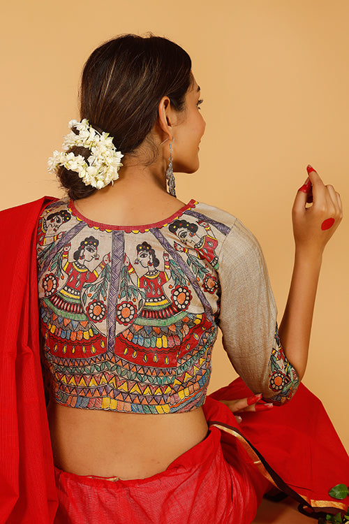 'Mithila Gudiyaa' Handpainted Madhubani Tussar Silk Blouse