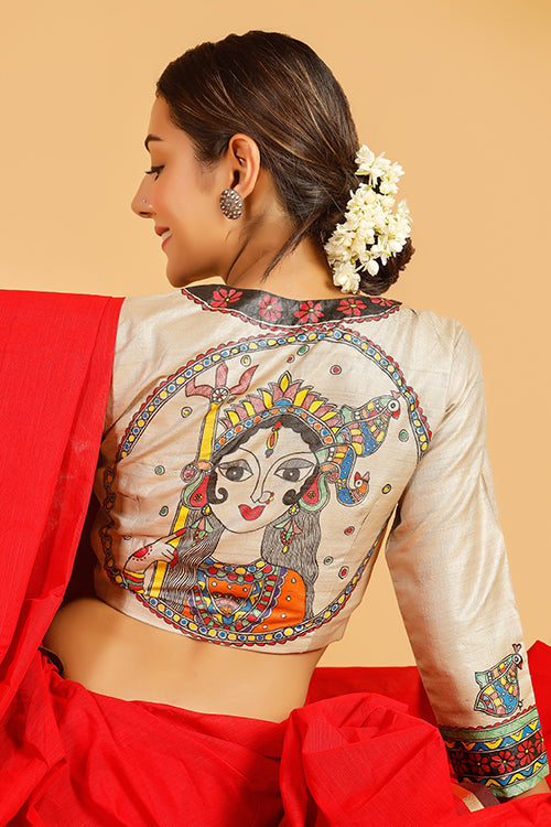 'Tripura' Handpainted Madhubani Tussar Silk Blouse