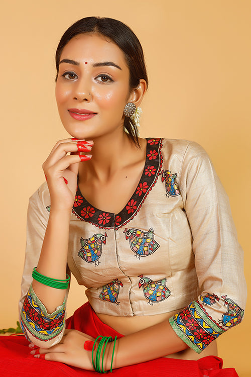 'Tripura' Handpainted Madhubani Tussar Silk Blouse