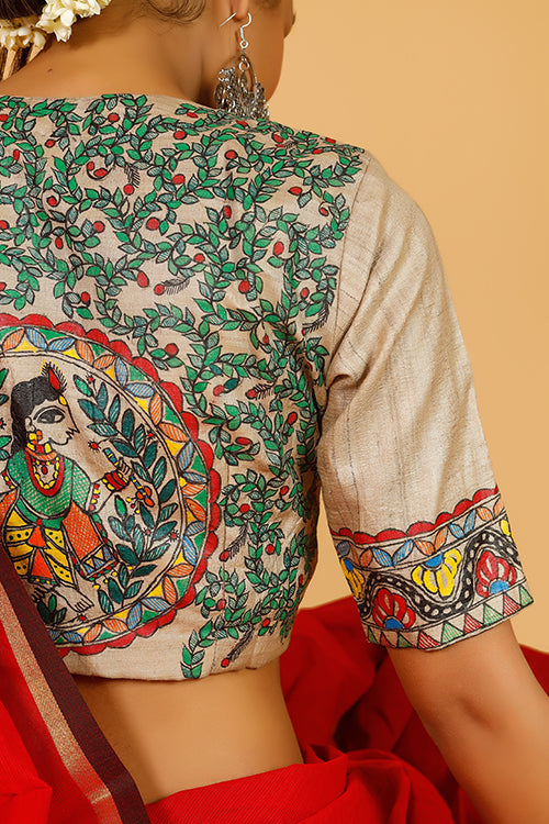 'Krishna' Handpainted Madhubani Tussar silk Blouse